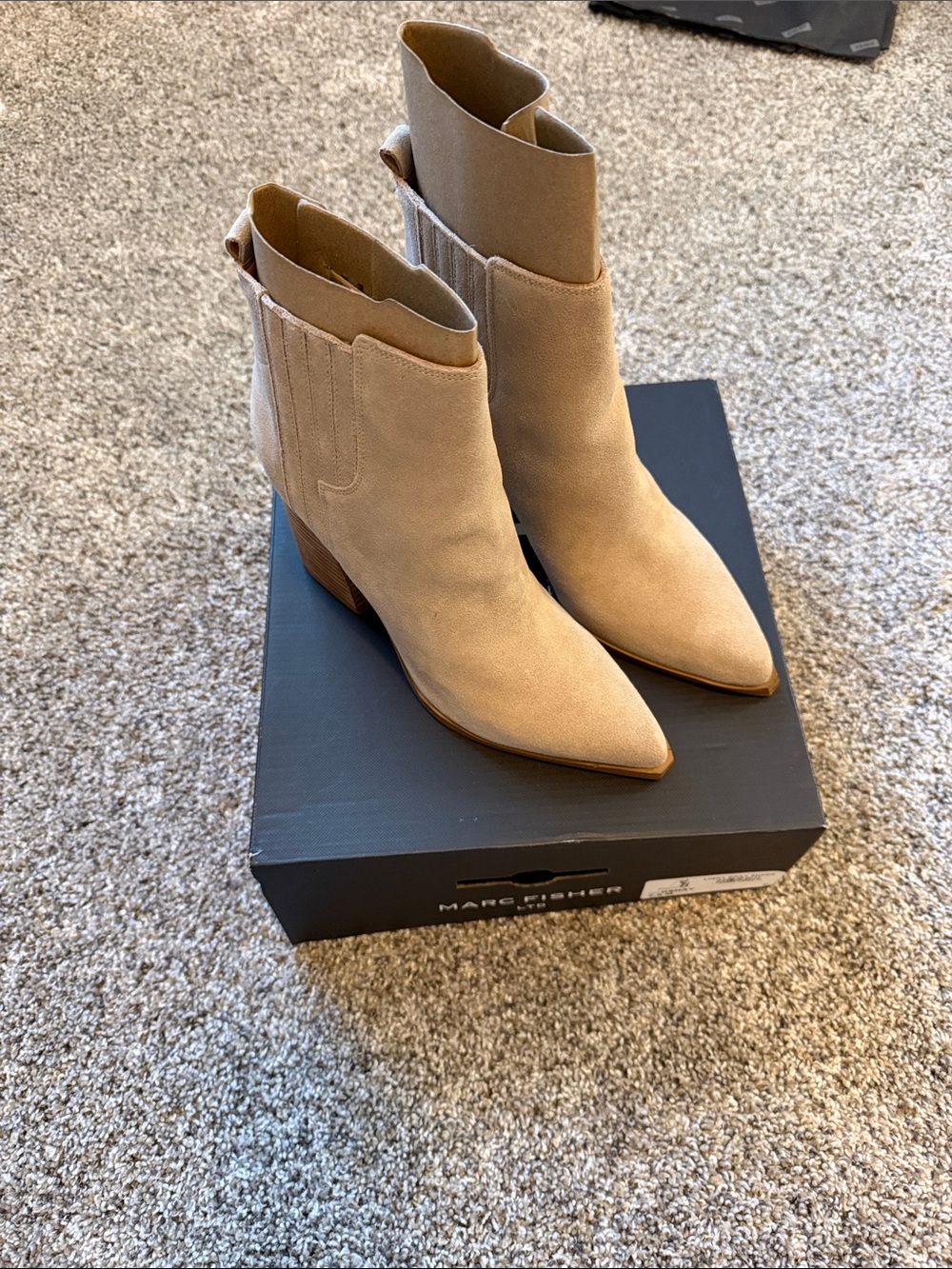 Marc Fisher Tan Suede Pointed Toe Ankle Boots